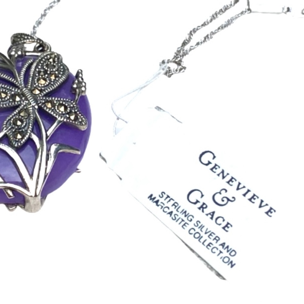 Genevieve & Grace Sterling Silver Marcasite & Lavender Jade Necklace - Picture 3 of 6